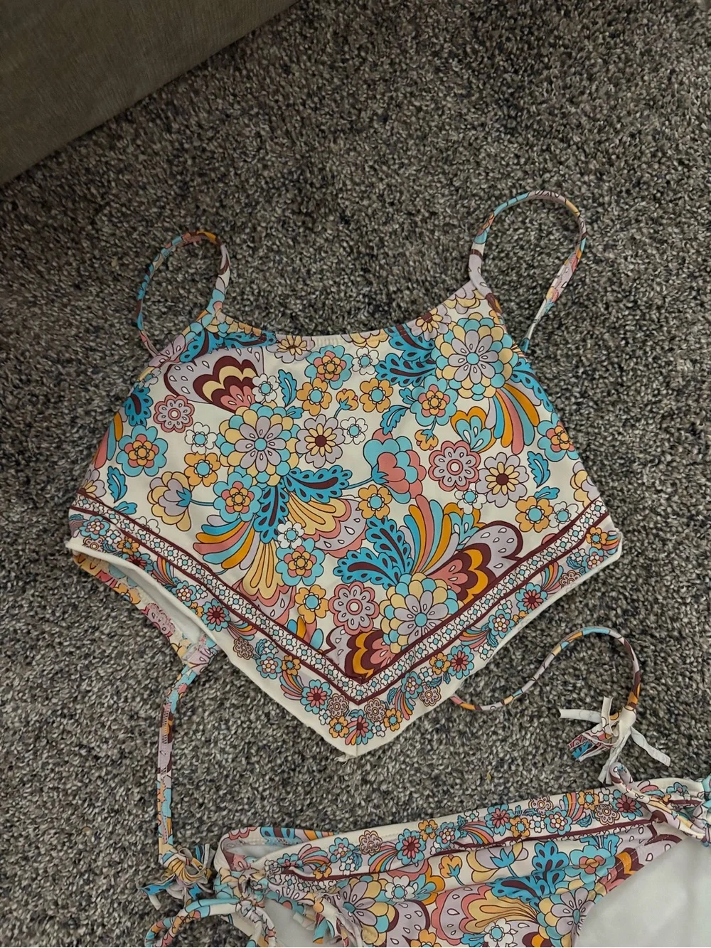 Hobie Kids Floral Bikini Set in Turquoise, Yellow, Pink, Brown